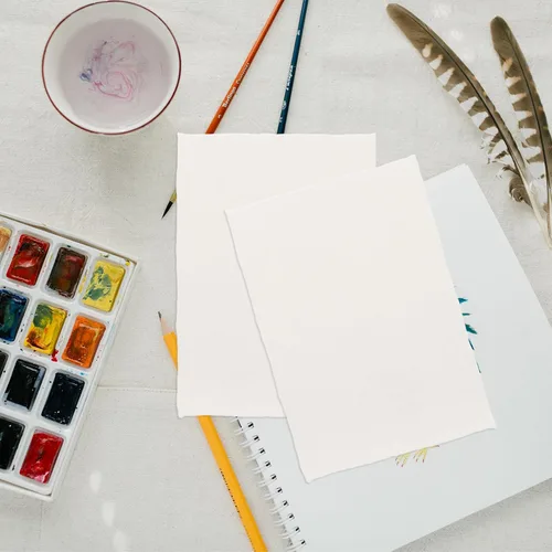 Vista 6 de DOITOOL 20 Sheets Handmade Cotton Watercolor Paper with Rough Deckled Edge, Textured White Art Paper for Painting, Crafts, Invitations, and Artistic