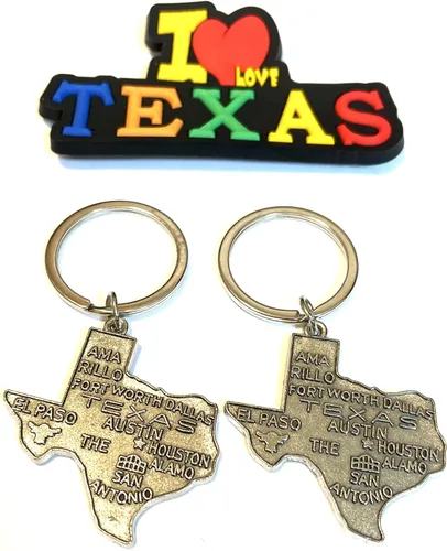 Vista 22 de Juego de 2 llaveros de recuerdo de Texas con imán para nevera con texto en inglés "I Love Texas", Diseño de horizonte de Dallas, Mediana