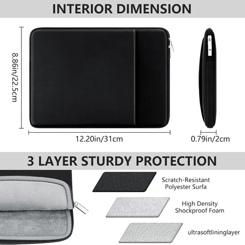 Vista 2 de Funda acolchada para computadora portátil de 13 pulgadas con bolsillo compatible con MacBook Air M4 M3 M2 M1/Pro M3 M2 M1 de 13 pulgadas, color negro