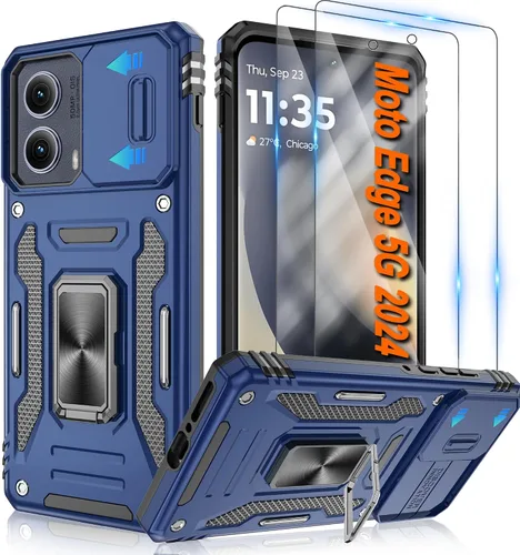 Vista 76 de Atump Funda para Motorola Moto G Play 2024 (4G) con [paquete de 2] protector de pantalla HD y cubierta para cámara deslizante, soporte de anillo