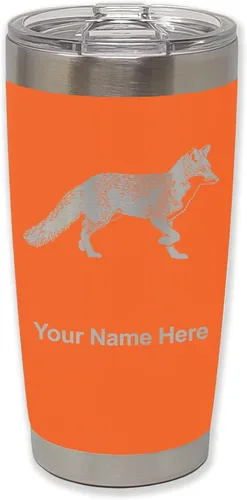 Vista 26 de LaserGram Vaso aislado al vacío de 20 onzas, zorro, grabado personalizado incluido (negro)