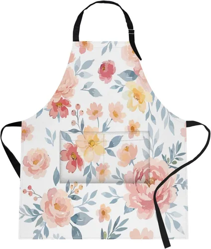 Vista 9 de Britimes Delantal de cocina para el hogar, cocina, horneado, jardinería, para mujeres y hombres, con bolsillos, beige, abstracto, textura