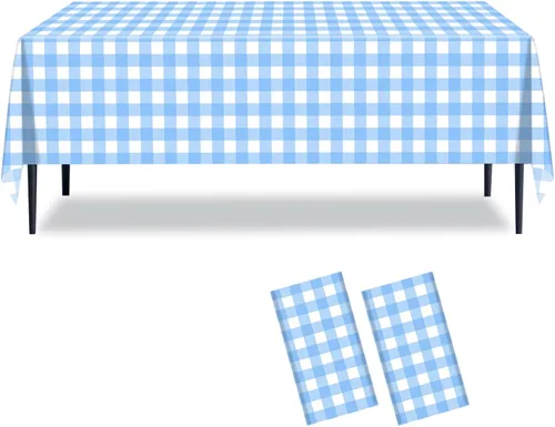 Vista 25 de Paquete de 2 manteles a cuadros blancos y negros de 54 x 108 pulgadas, desechables, de plástico, con bandera de carreras, impermeable, rectangular
