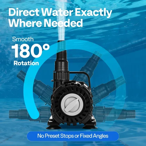 Vista 4 de VIVOHOME - Bomba de agua sumergible de flujo ajustable de 100 W, 700-1800 GPH Stepless Flow Control, 14ft Max Lift, 180° Seamless Adjustable