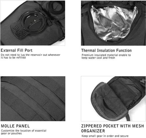 Vista 4 de Unigear Mochilas Tácticas de Hidratación 1050D con Vejiga de Agua de 3L, Paquete de Aislamiento Térmico Mantiene el Líquido Fresco hasta por 4 Horas