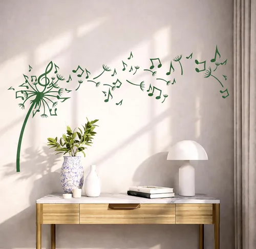 Vista 3 de Vinilo Adhesivo de pared Flores de diente de león Notas Musicales Patrones Pegatinas Mural Decoración grande (g1817) negro