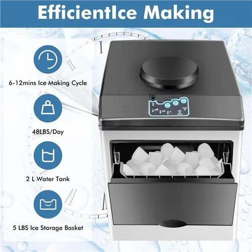 Vista 3 de ARLIME - Máquina para hacer hielo con dispensador de agua, máquina de hielo de encimera 2 en 1 con canasta de almacenamiento de 5 libras, 2 formas