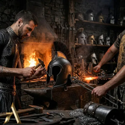 Vista 5 de AnNafi Casco de Aquiles Troy Yelmo de guerrero griego legendario (acero) Disfraz de armadura de caballero medieval Réplicas de metal LARP