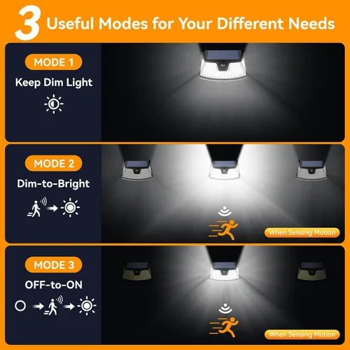 Vista 6 de Luz solar de movimiento de 152 LED para exteriores, 850LM súper brillante con sensor de movimiento de 3 modos, IP65 impermeable, luz de seguridad