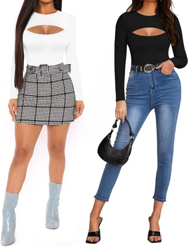 Vista 5 de MANGOPOP Body de manga larga sin mangas para mujer con corte frontal