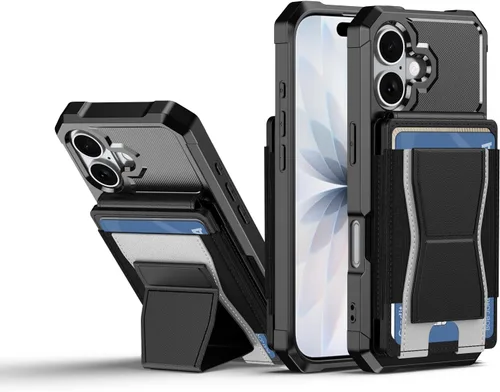 Vista 103 de Dteck Funda para iPhone 16 de 6.1 pulgadas 2024, funda de piel sintética con cierre de botón magnético, ranuras para tarjetas de crédito, función