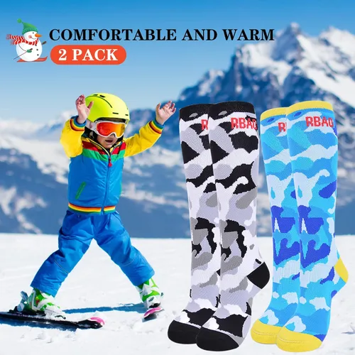 Vista 7 de NEDLEDK Calcetines de esquí 2 unidades calcetines para esquí snowboard clima frío deportes al aire libre para niños y niñas de 3 a 10 años
