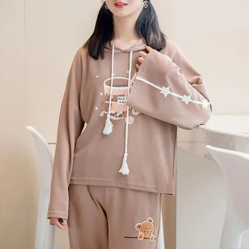 Vista 5 de Kawaii - Sudadera con capucha japonesa con diseño de oso de té de burbujas de anime Harajuku