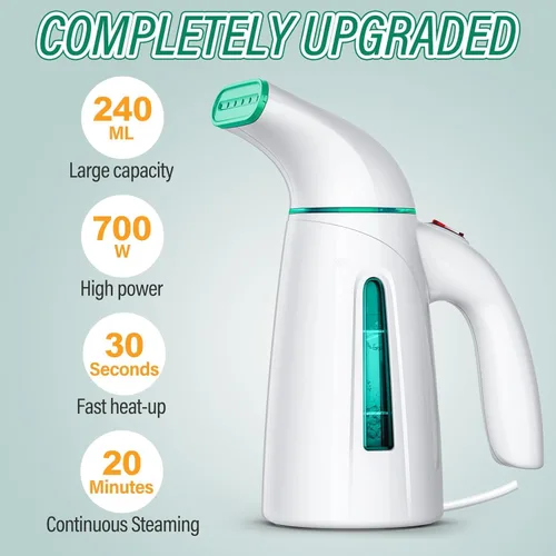 Vista 3 de OGHom Vaporizador para ropa, vaporizador de ropa portátil, vaporizador de mano para ropa, plancha de vapor para el hogar y los viajes, 8.5 fl oz