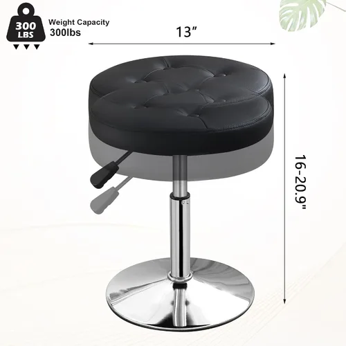 Vista 3 de Taburete Otomano Giratorio Silla para Sala de Maquillaje Taburete para Silla de Tocador Altura Ajustable Cuero Sintético Negro