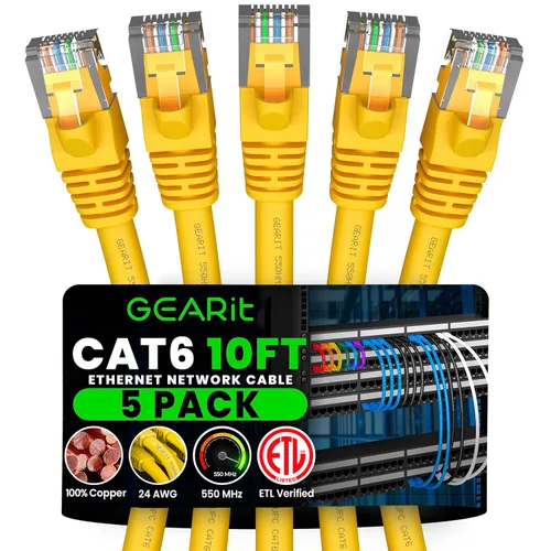 Vista 34 de GEARit Cables de conexión Cat6 de 1 pie negro (paquete de 5) Cables de conexión Cat 6 de 1 pie, cable de conexión negro/Ethernet, 10Gbps 550MHz