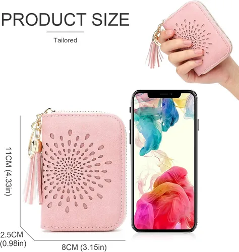 Vista 5 de APHISON RFID - Porta tarjeta de crédito con cremallera carteras pequeñas para mujer en cuero estilo girasol para mujer y niña caja de regalo 1927