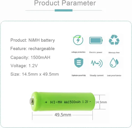 Vista 2 de Paquete de 3 baterías recargables Ni-Mh AA 1500mAh 1.2V para luces solares, luz de jardín, juguetes, control remoto, mouse