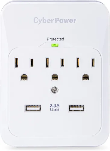 Vista 8 de CyberPower MP18HO007 Power Wall Tap, 2 tomacorrientes, 2 puertos de carga USB, paquete de 2 2 tomacorrientes, 2 puertos de carga USB, paquete de 2