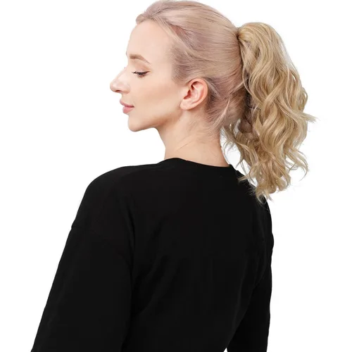 Vista 8 de Cola de caballo rizada, cola de caballo de ondas sintéticas para mujer, extensiones de cabello corto y grueso con clip en cola de caballo ondulada