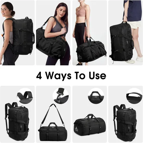 Vista 5 de G4Free Bolsa de gimnasio para mujeres y hombres, mochila de lona de 45 litros con compartimento para zapatos, resistente al agua, bolsa de viaje