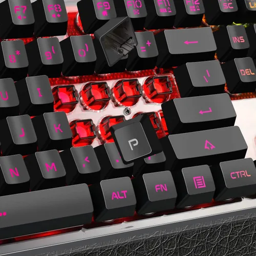Vista 3 de Combo de teclado y mouse para juegos, teclado con retroiluminación LED RGB K1 con cable con 104 teclas para computadora, PC, teclado