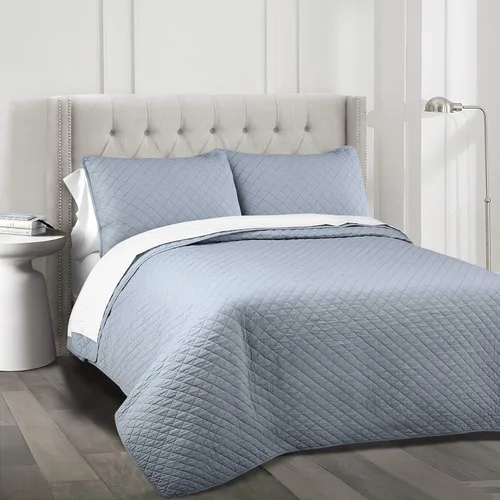Vista 14 de Lush Decor Ava - Juego de colcha de 3 piezas con diseño de diamantes, tamaño King, color blanco