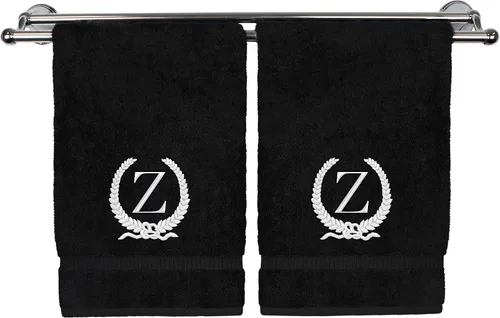 Vista 70 de Toalla de mano con monograma, regalo personalizado, 16 x 30 pulgadas, letra blanca bordada con diseño de corona en toalla negra, extra absorbente