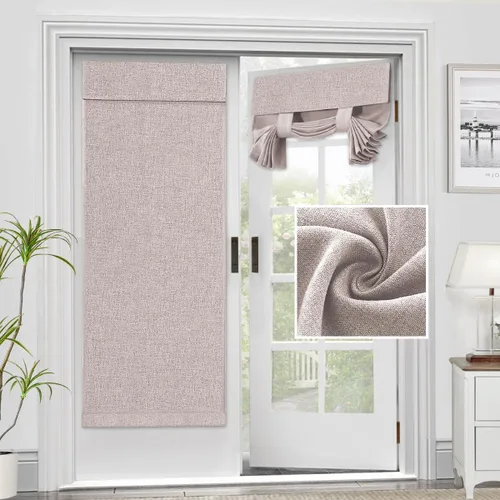 Vista 17 de H.VERSAILTEX - Cortinas para puerta francesa de lino con textura, persianas de privacidad impermeables para ventana de cocina, oscurecimiento
