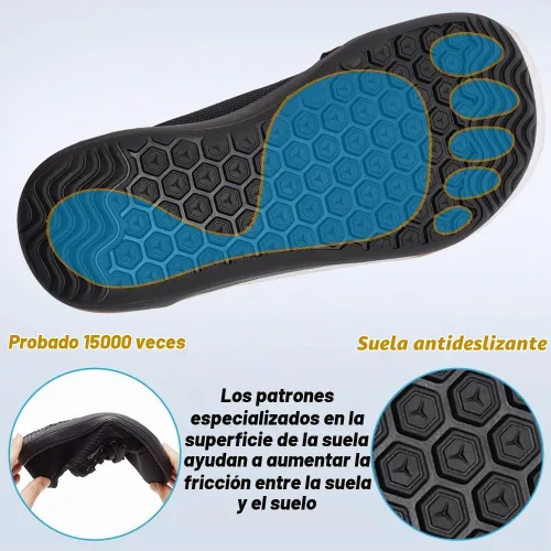 Vista 5 de HOBIBEAR - Zapatos minimalistas para mujer y hombre de suela cero, tenis de moda de horma ancha, con sensación de ir descalza Todo negro