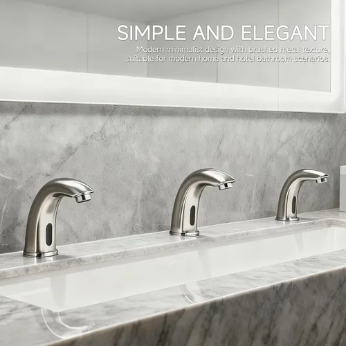 Vista 5 de Grifo automático para lavabo de baño con sensor de movimiento sin contacto Brushed Nickel Finish, Touchless Infrared Sensor, Water-Saving, Battery