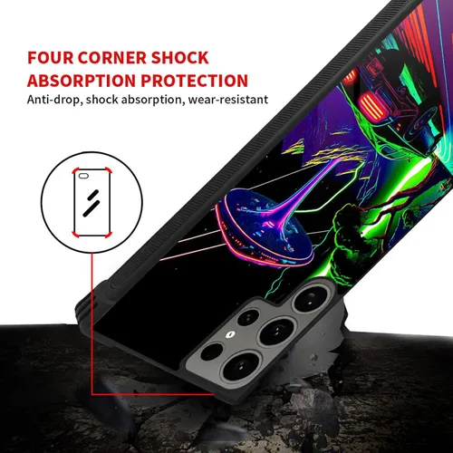 Vista 3 de Funda compatible con Samsung Galaxy S24 Ultra, Alien Night Back+Soft Silicone Acrylic TPU Design Shock Fall Prevention Funda protectora para Samsung