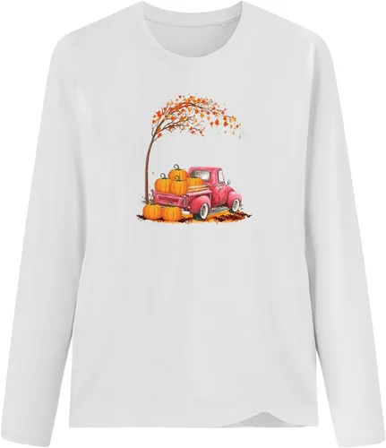Vista 3 de Camisetas de moda para mujer 2023, ajuste regular, camisetas gráficas sin botones, camisetas de manga larga, blusas casuales, ropa de otoño