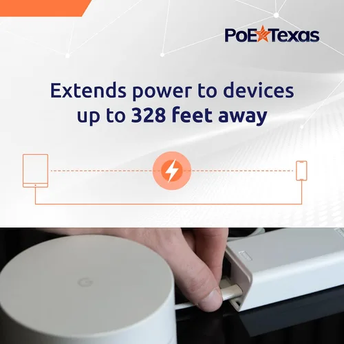 Vista 4 de PoE Texas Alimentación PoE+ y datos Gigabit separados, compatible con Google Mesh, Eero, Nest Cam, Apple Pro, Air y Mini tablets, Google Pixel