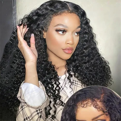 Vista 12 de Peluca de encaje frontal de 13 x 4 pulgadas, con bordes rizados, 4C, pelucas de cabello humano para mujeres negras, sin pegamento, encaje HD