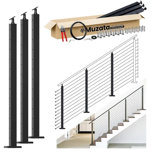 Vista 16 de Muzata Kit de barandilla de cable modular negro de 4 a 8 pies, kit de postes de 42 pulgadas, juego completo de sistema de barandilla de cable