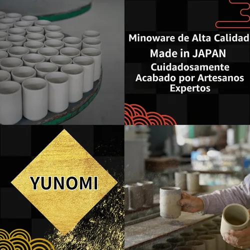 Vista 6 de Tazas de té japonesas Sushi-Yunomi Mino Ware con posavasos de bambú (juego de 2) (Mt. Fuji)