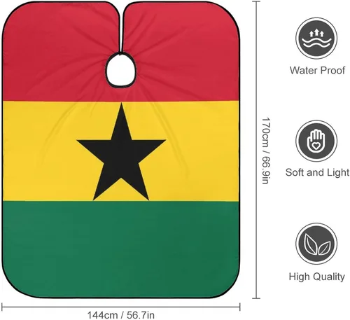 Vista 2 de Capa de peluquería con bandera de Ghana para adultos, para peluquería en casa, peluquería, Estilo, Talla única