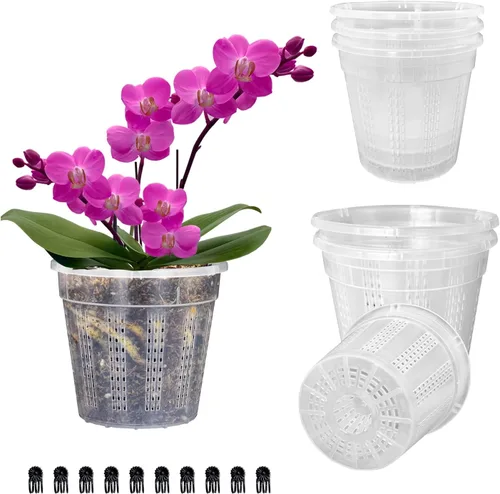 Vista 11 de Maceta de orquídeas con platillos, 4 de cada una de 4.3" y 5.5" macetas de orquídeas con agujeros, 8 piezas de macetas de plástico transparente