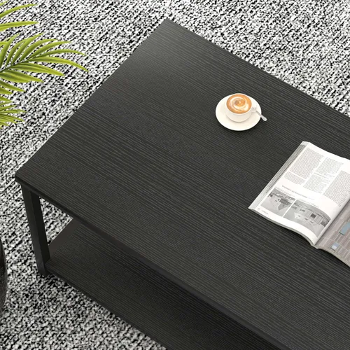 Vista 4 de EXCEFUR Mesa de centro pequeña, mesas modernas para sala de estar con estante de almacenamiento, mesa central rectangular de madera rústica, mesa