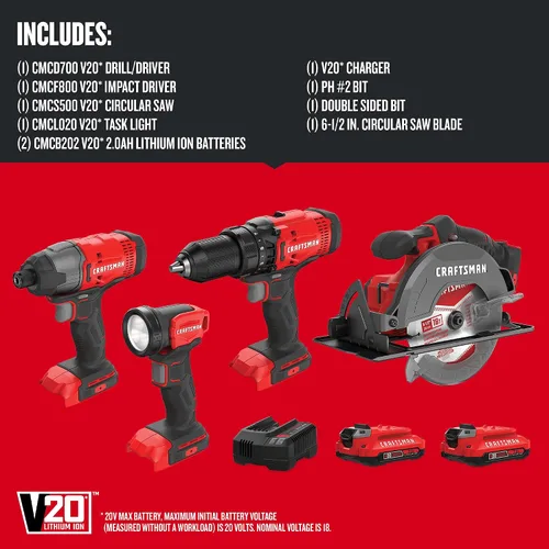 Vista 3 de CRAFTSMAN V20 MAX Kit combinado de herramientas eléctricas, juego de herramientas eléctricas inalámbricas de 4 herramientas (CMCK401D2AM)