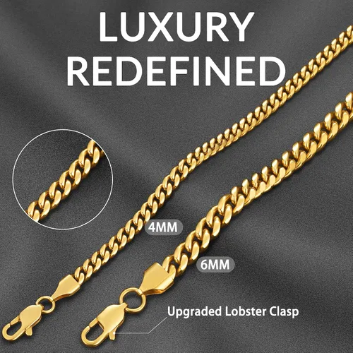 Vista 3 de Momlovu Cadena chapada en oro de 18 quilates en tono plateado para hombres y niños, cadena de eslabones cubanos de acero inoxidable chapado en oro