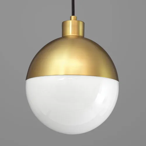 Vista 8 de Globe LED Collection - Lámpara colgante moderna de cristal ópalo de mediados de siglo, bronce cepillado