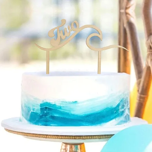 Vista 3 de Wave Surf - Decoración de madera para tartas, temática de playa, 2º cumpleaños y baby shower, 6.5 x 5 pulgadas, 1 unidad