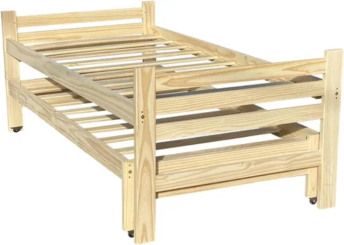 Vista 4 de Cama individual XL sobre cama individual de madera de Pennsylvania con ruedas de madera de pino maciza con ruedas sin terminar con soporte