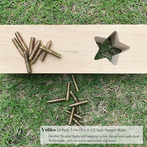 Vista 5 de Paquete de 16 pernos de suspensión de doble cabeza de 5/16-18 x 1-1/2 pulgadas para muebles y clavijas de madera, varillas roscadas de 1.500 in