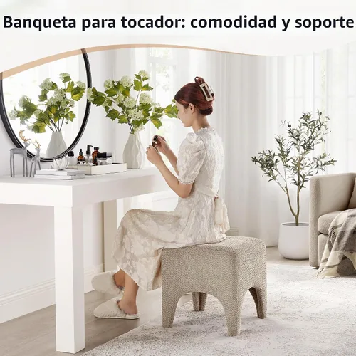 Vista 5 de Boucle - Taburete otomán cuadrado moderno de 17 pulgadas, taburete de tocador para maquillaje, reposapiés rectangular para sofá, taburete otomán