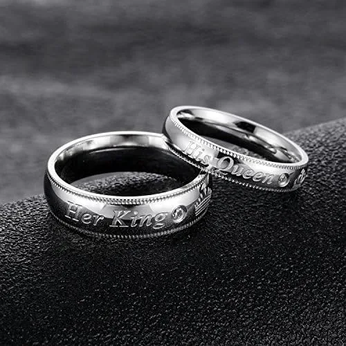 Vista 4 de Fashion Ahead Juego de 2 anillos de compromiso de acero inoxidable a juego para parejas con su reina, su reina, su rey, su rey, su rey, sus anillos
