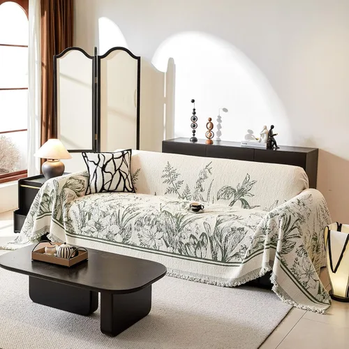 Vista 21 de DREAMINGO Funda para sillón reclinable con estampado floral verde y botánico de jacquard, 1 cojín, acogedora funda de felpilla para sala de estar