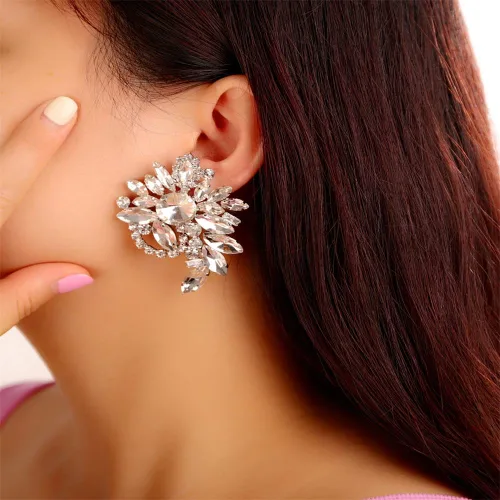 Vista 3 de Sither Aretes de diamantes de imitación para mujer, aretes de cristal colgantes grandes, joyería para fiesta de graduación, Halloween, regalo